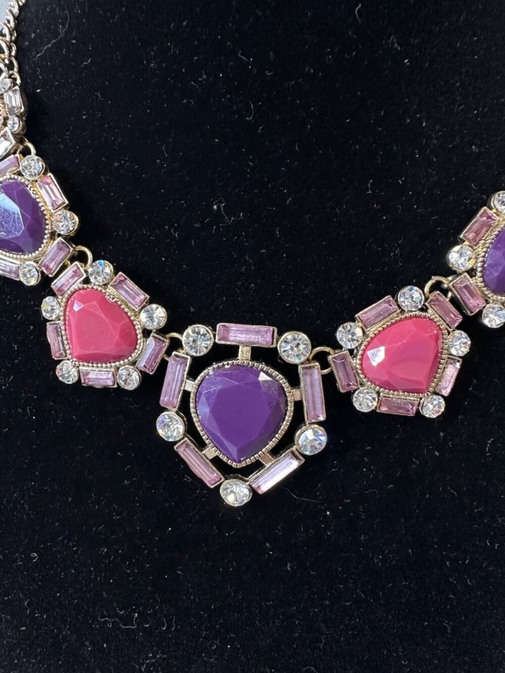 Pink Purple and Rhinestone Statement Necklace - Picture 6 of 13